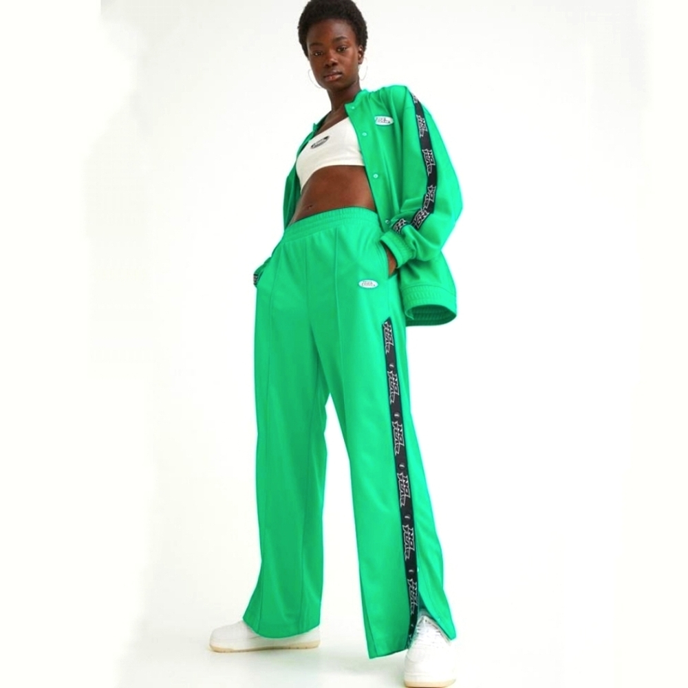 No Fear x H&M Oversized Sports Joggers Side Snaps Athletic Stripe Apple Green M